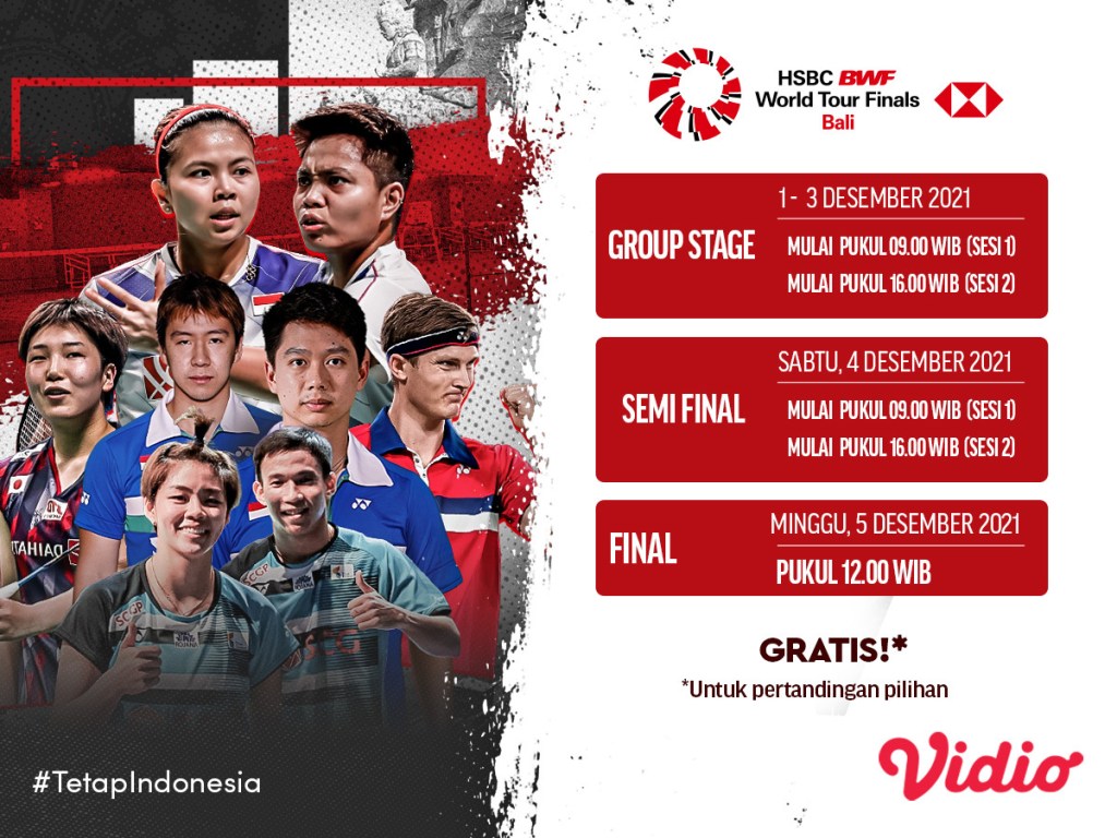 Jadwal Lengkap BWF World Tour Finals 2021 di Vidio