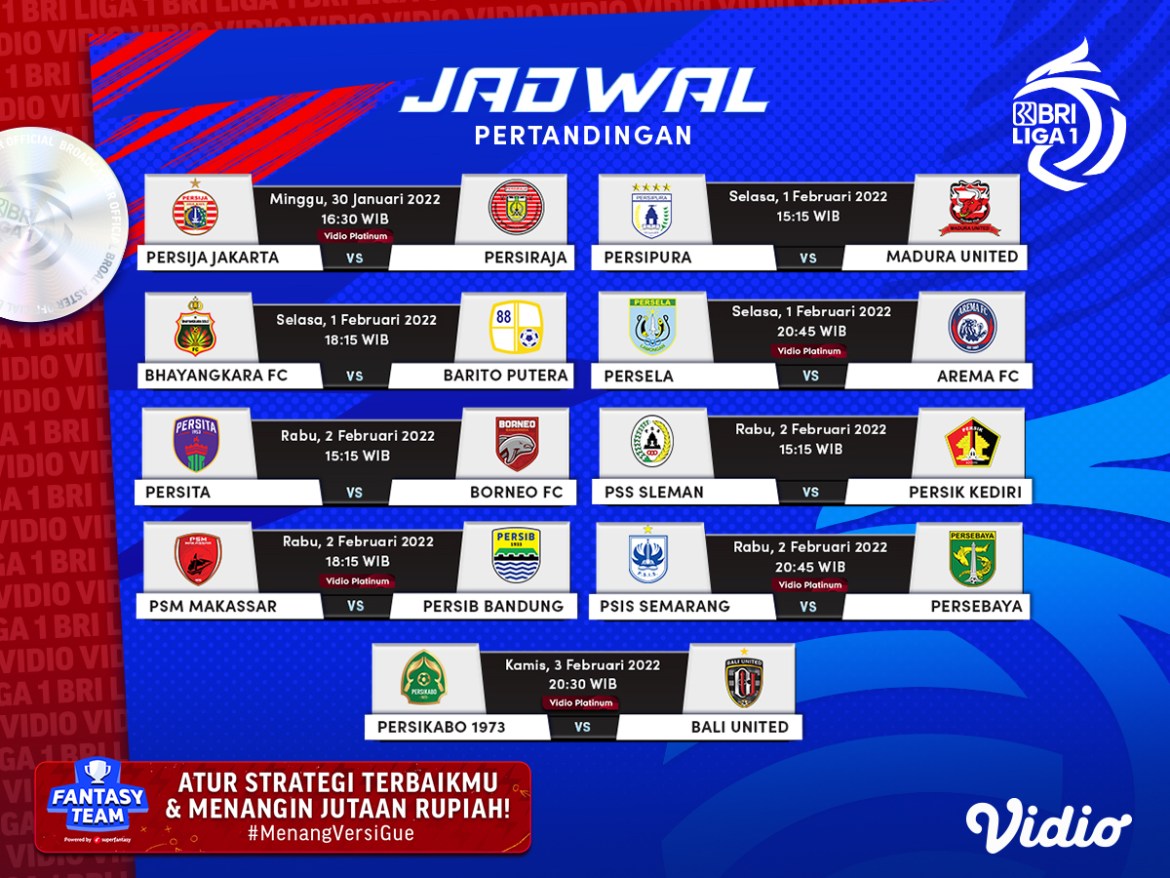 Saksikan, Jadwal Lengkap Liga 1 2021-22 Pekan Ini dan Link Live Streamingnya!