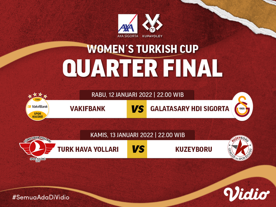 Live Streaming Perempat Final Piala Voli Turki Putri 2021/22 di Vidio