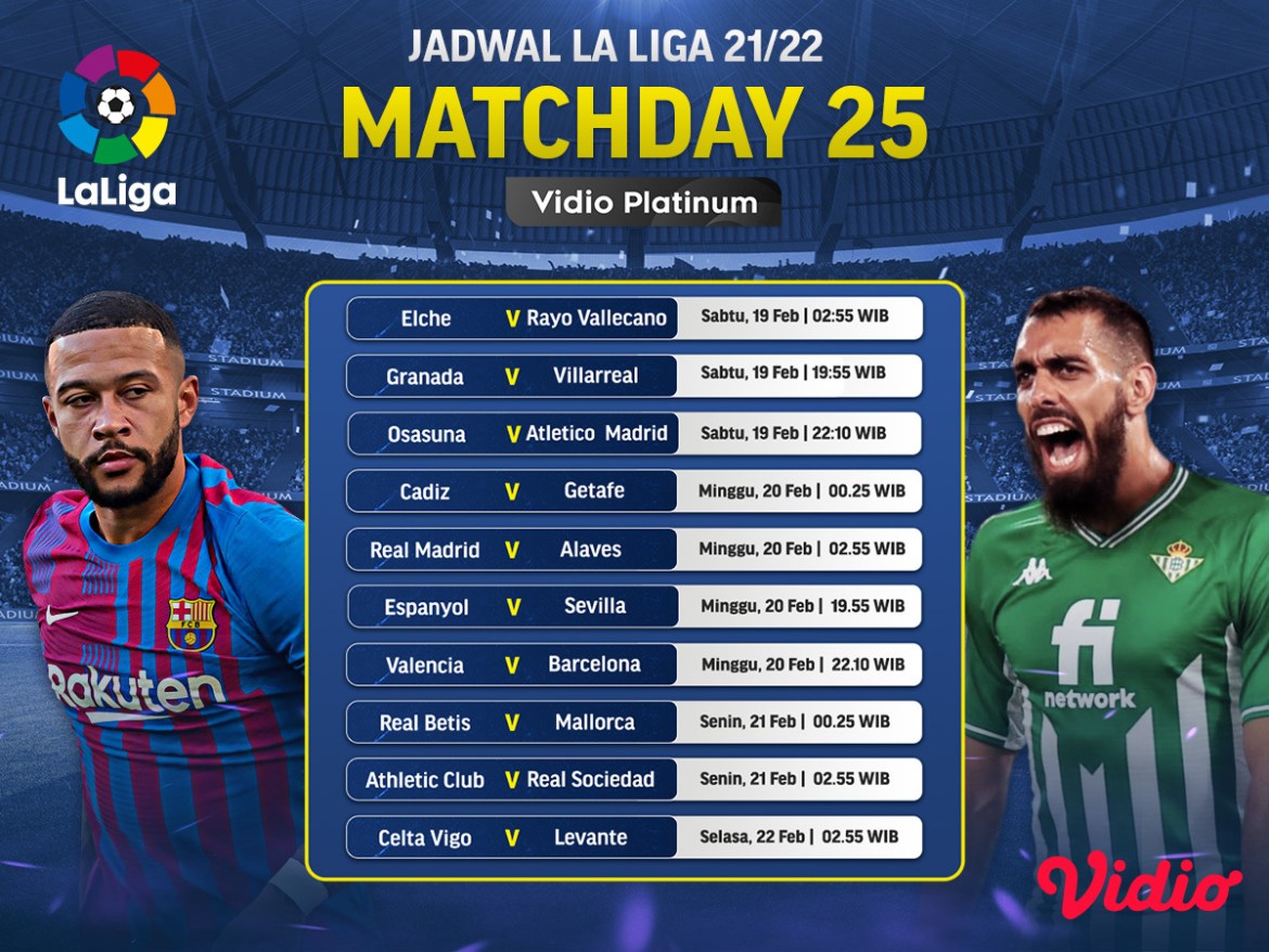 Jadwal La Liga 2021/22 Pekan 25 Live Streaming di Vidio