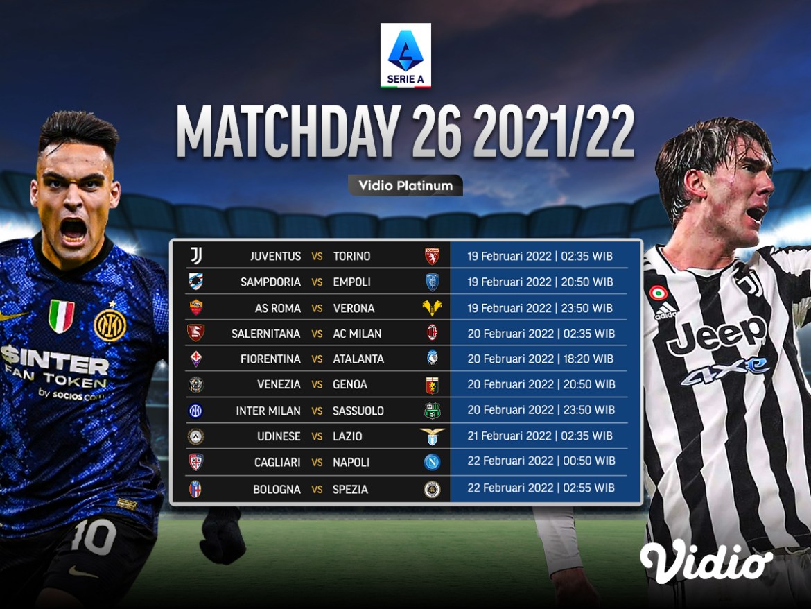 Jadwal Serie A 2021/22 Pekan 26 Live Streaming di Vidio