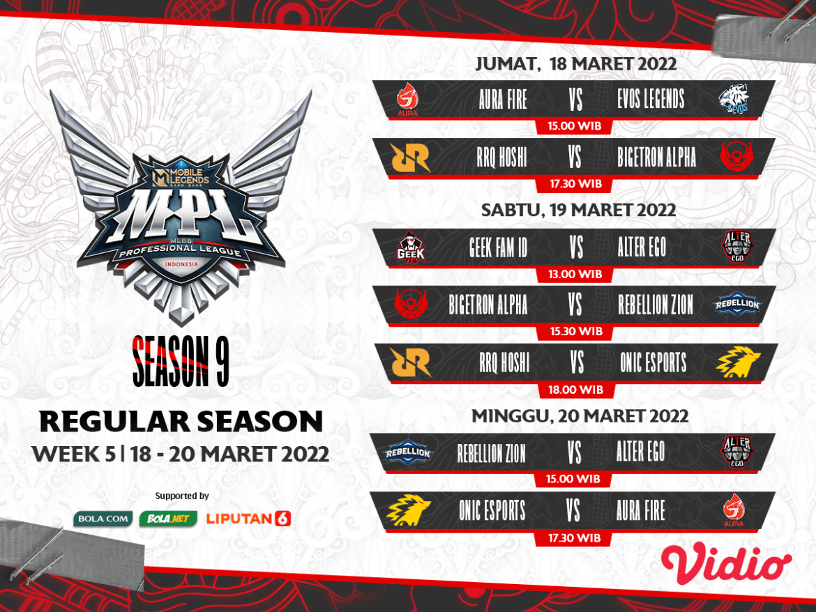 Live Streaming MPL S9 Pekan Kelima, Tersaji Big Match AURA vs EVOS