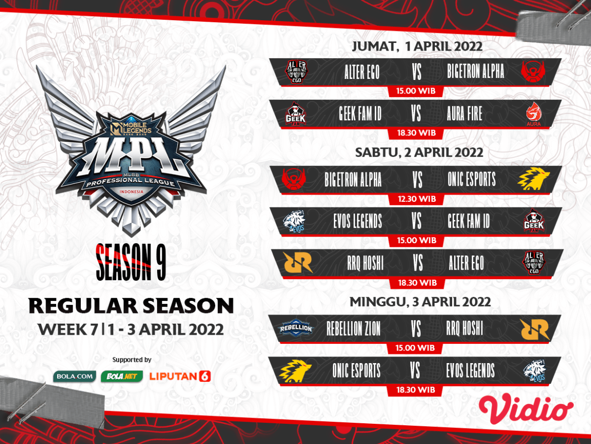 Inilah Jadwal dan Link Live Streaming MPL S9 Pekan Ketujuh