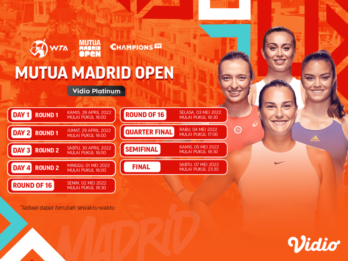 Jadwal dan Link Live Streaming WTA Tour 2022 Madrid Open