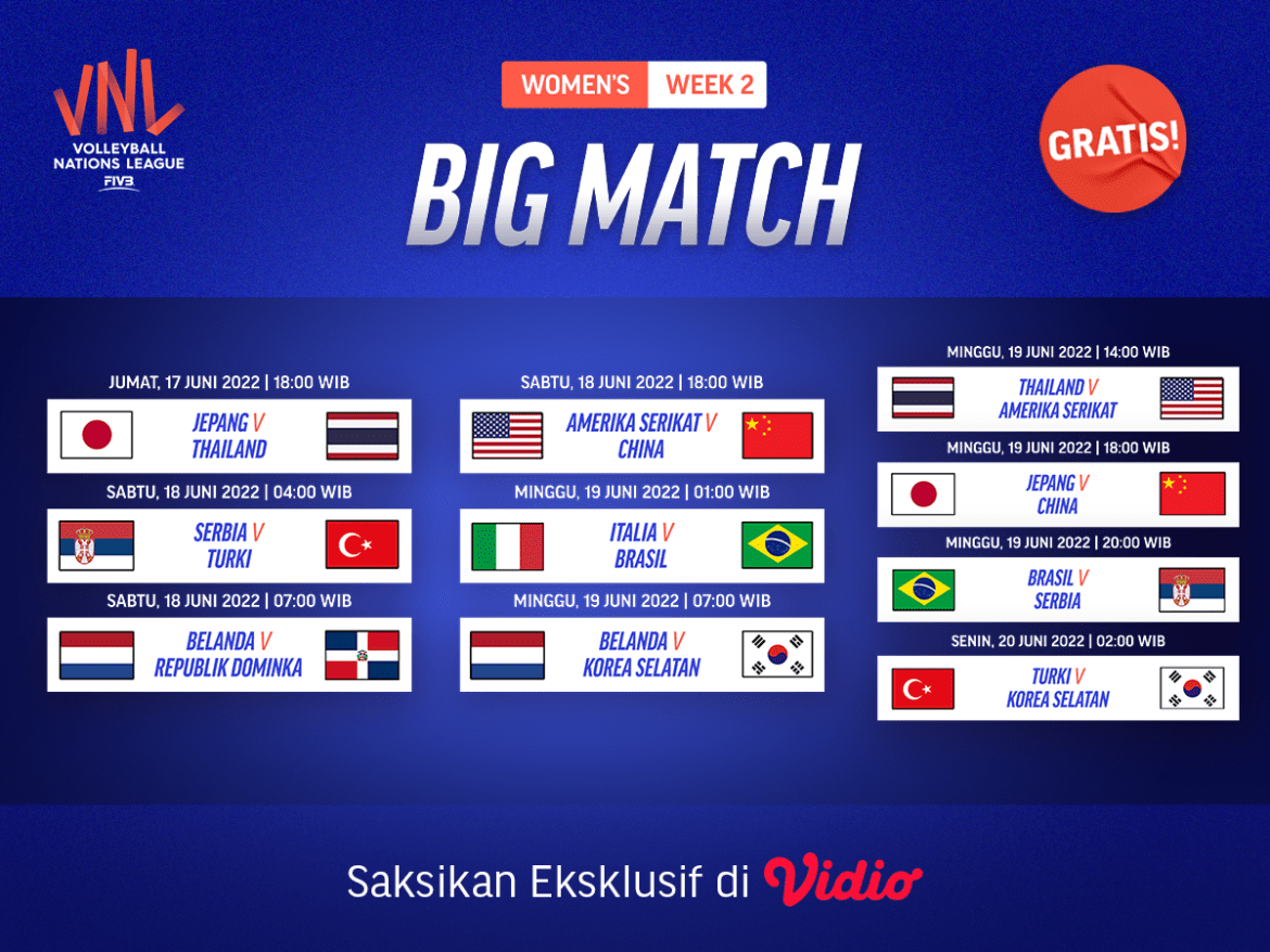 Live Streaming Amerika Serikat vs Cina: Jadwal VNL 2022 Putri