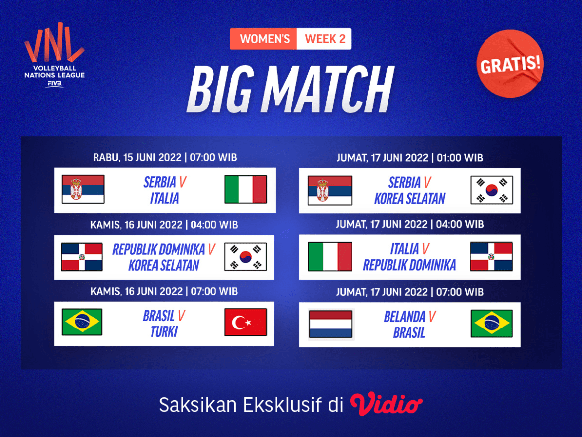 Live Streaming Brasil vs Turki: Big Match VNL 2022 Putri