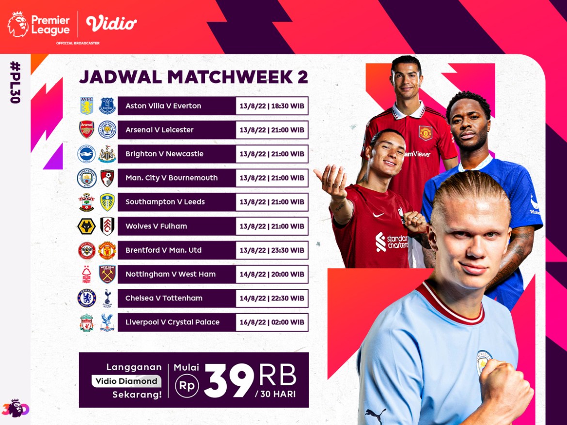 Jadwal Lengkap EPL 2022/23 Pekan Kedua