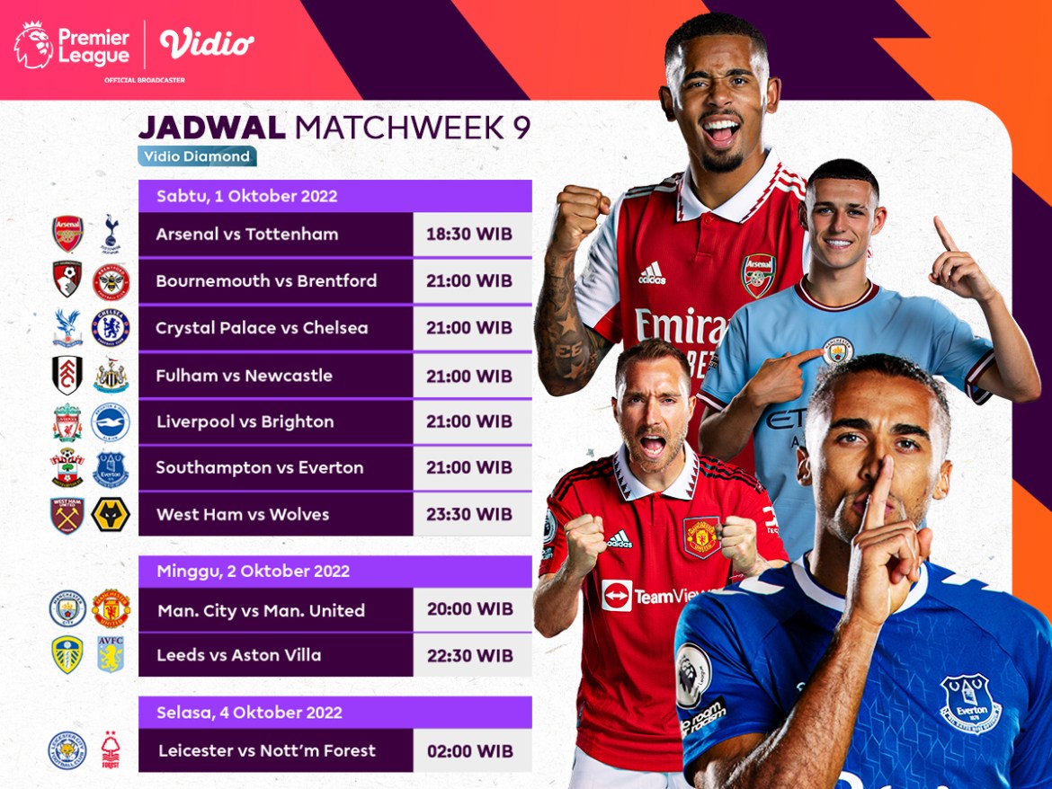 Jadwal Siaran Langsung Liga Inggris 2022/23 Pekan 9