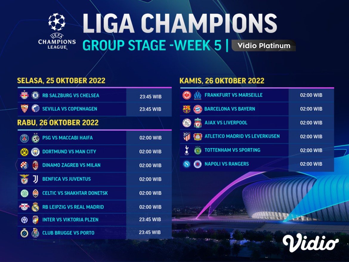 Jadwal Lengkap Liga Champions 2022/23 Matchday 5