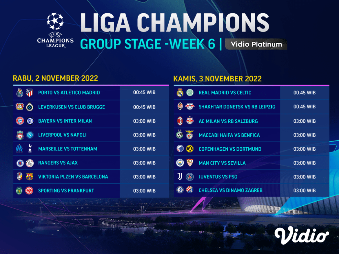 Jadwal Liga Champions 2022/23 Matchday 6
