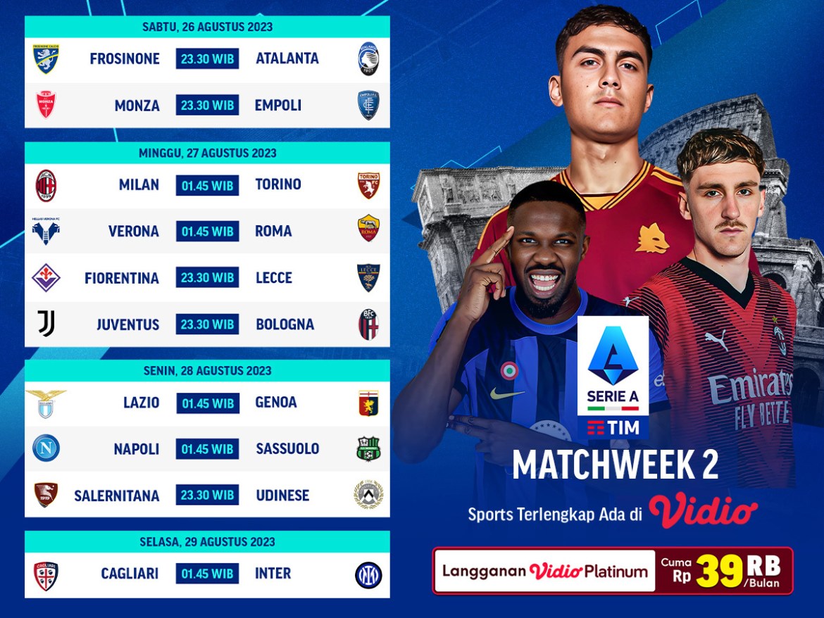 live streaming dan jadwal Serie A matchweek 2