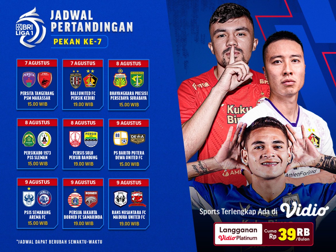 Jadwal Pertandingan BRI Liga 1 Pekan Ketujuh