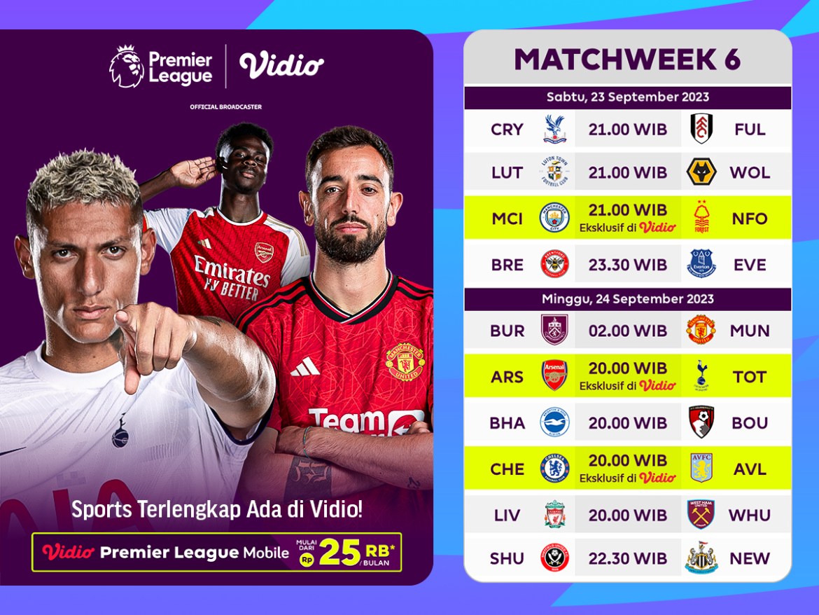 jadwal liga inggris gameweek 6