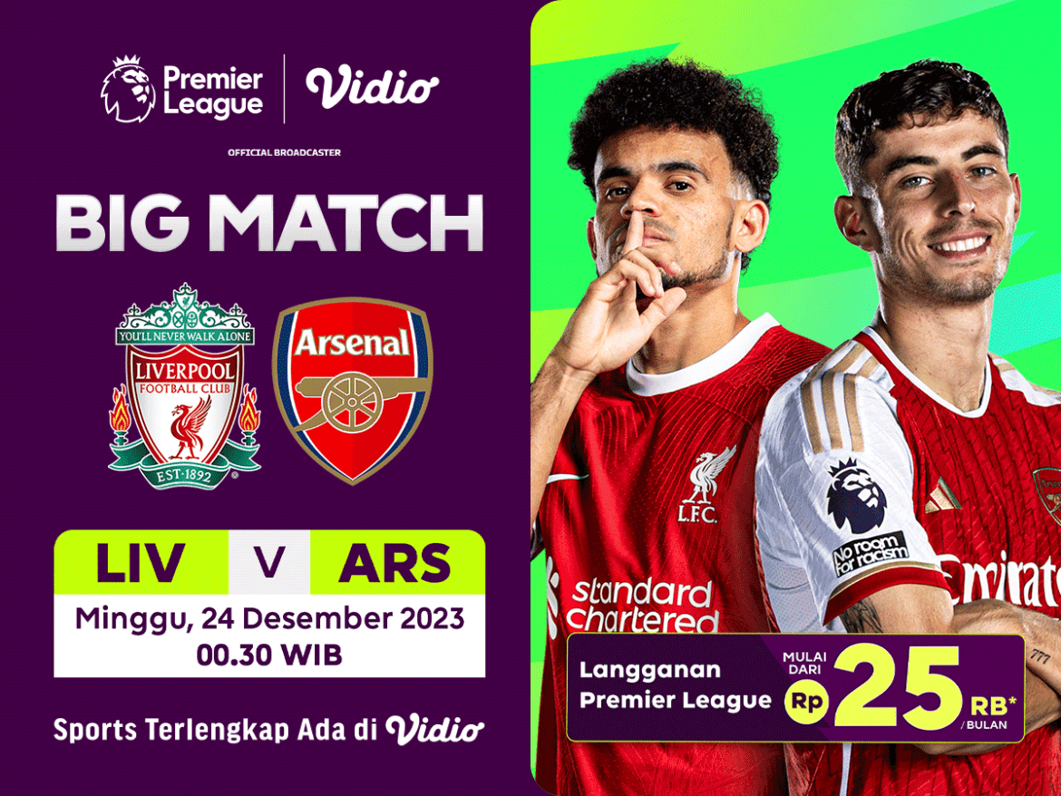 Link streaming Liverpool vs Arsenal, Minggu (24/12/2023) di Vidio