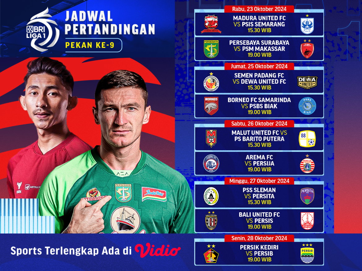 jadwal dan live streaming BRI Liga 1 Matchweek 9