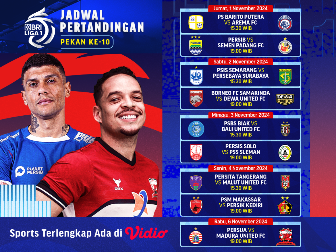 jadwal dan siaran langsung BRI Liga 1 Matchweek 10