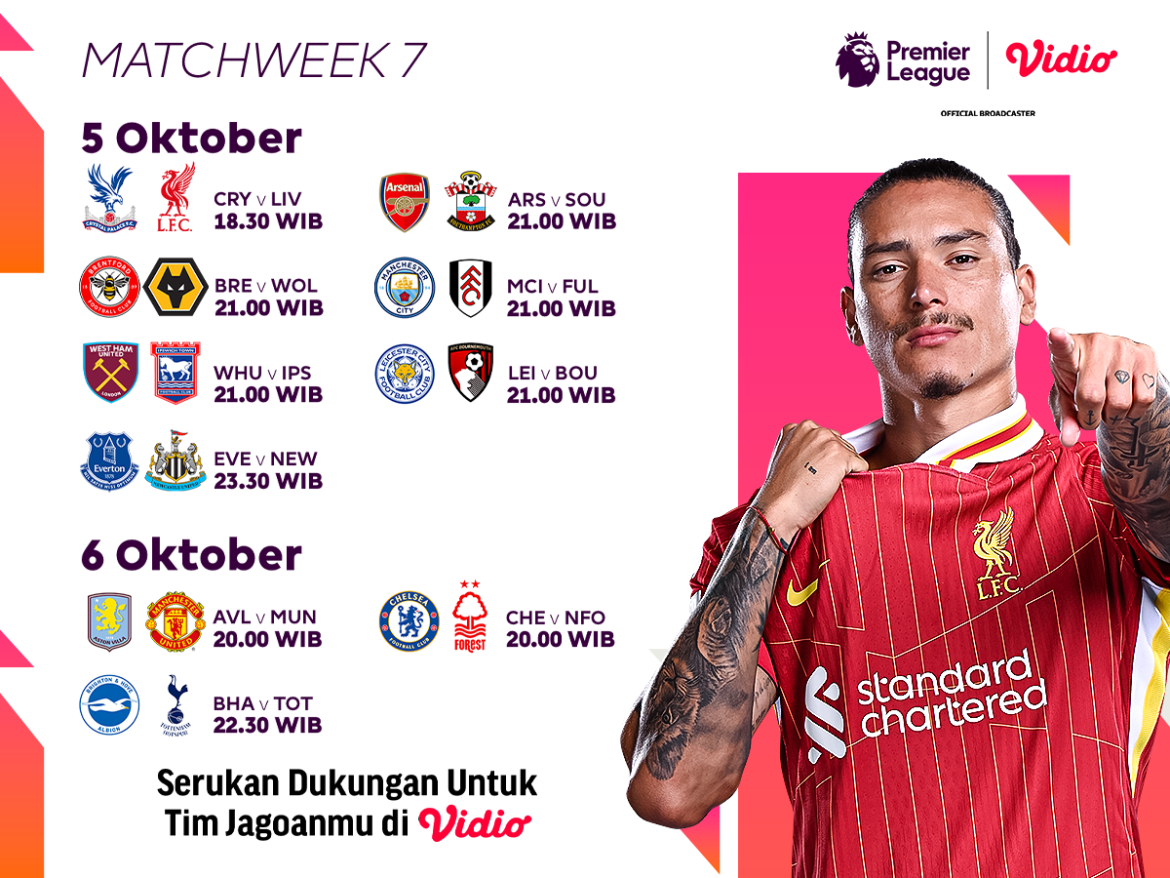 Jadwal Premier League Pekan ke-7