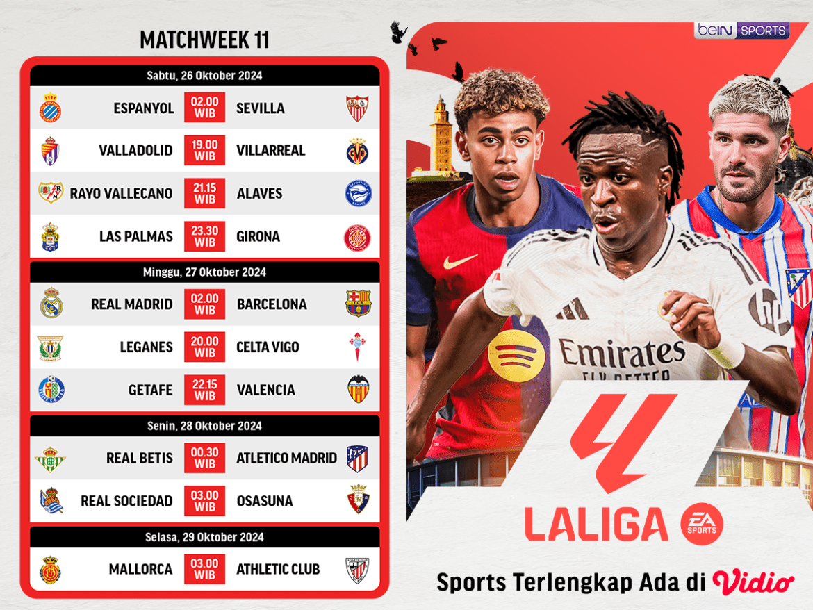 jadwal dan live streaming la liga matchweek 11