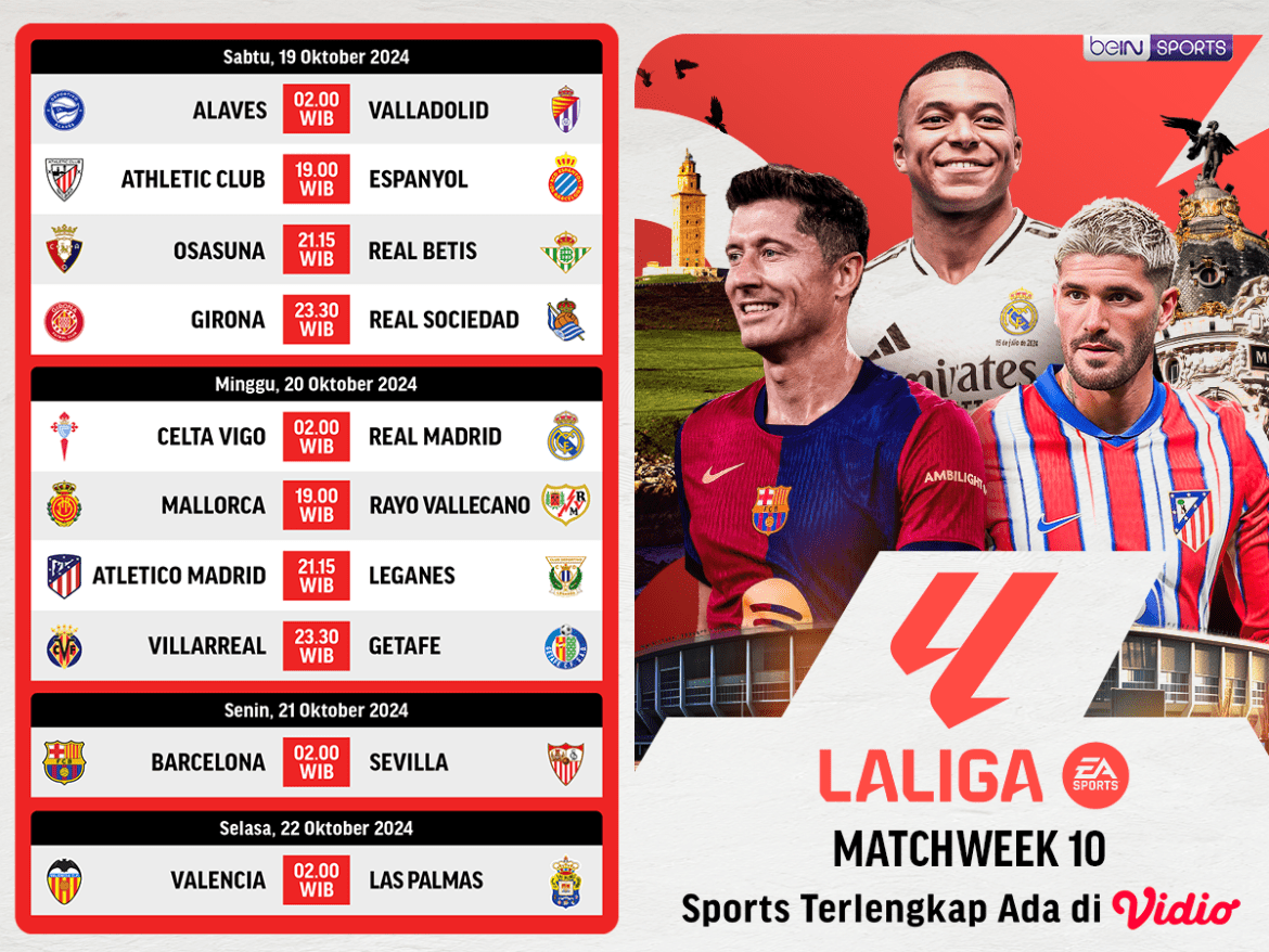 Jadwal dan live streaming LaLiga matchweek 10