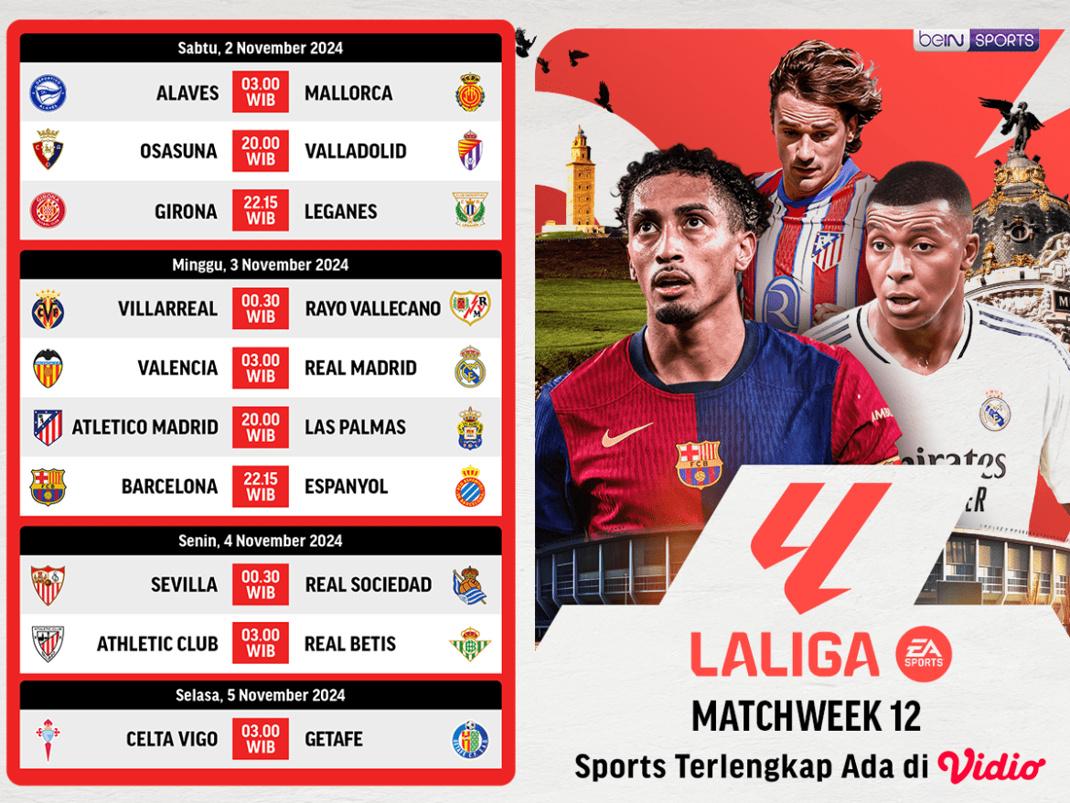 jadwal dan siaran langsung liga spanyol matchweek 12