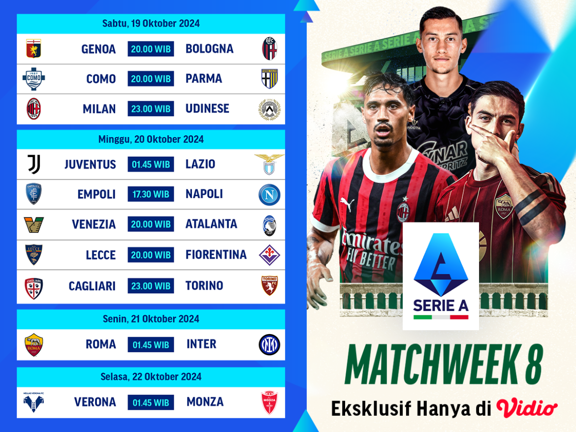 Jadwal dan live streaming Serie A Matchweek 8
