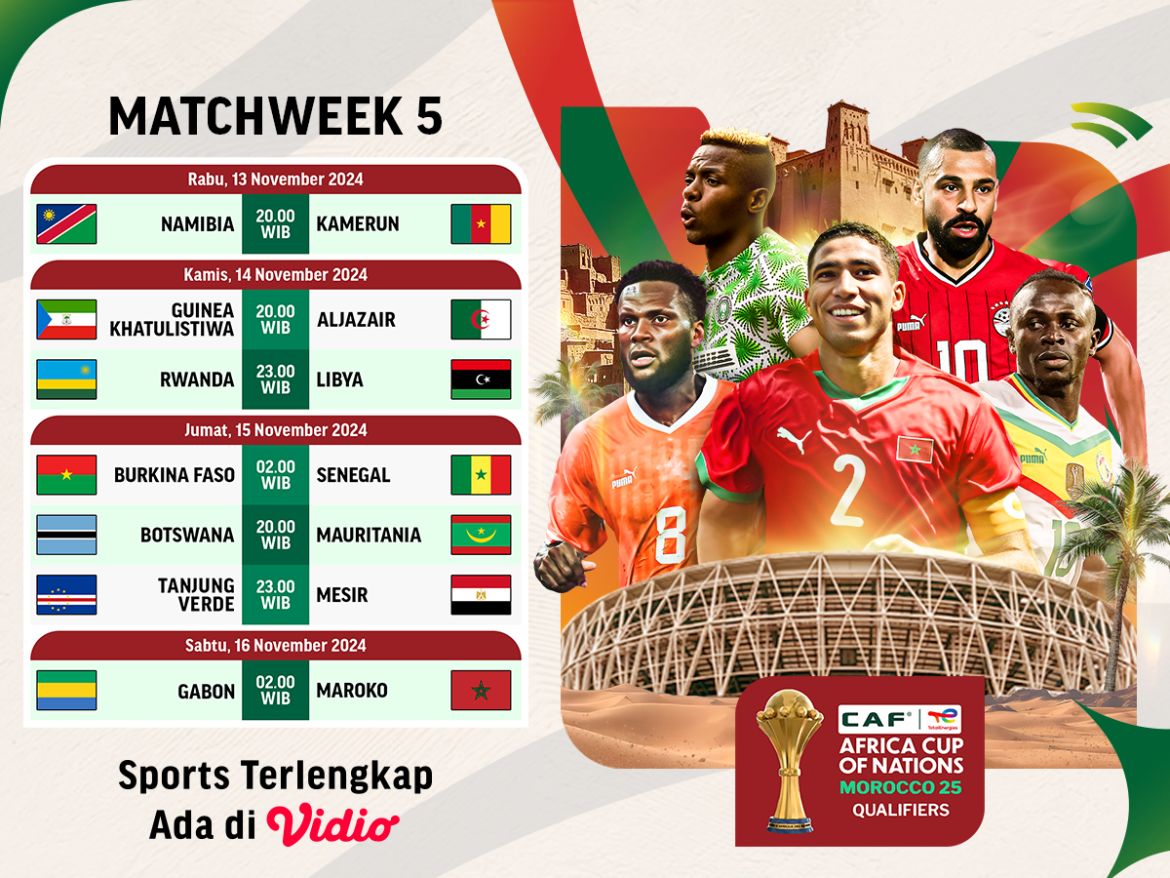 Jadwal dan link live streaming AFCON 2025 Qualifiers