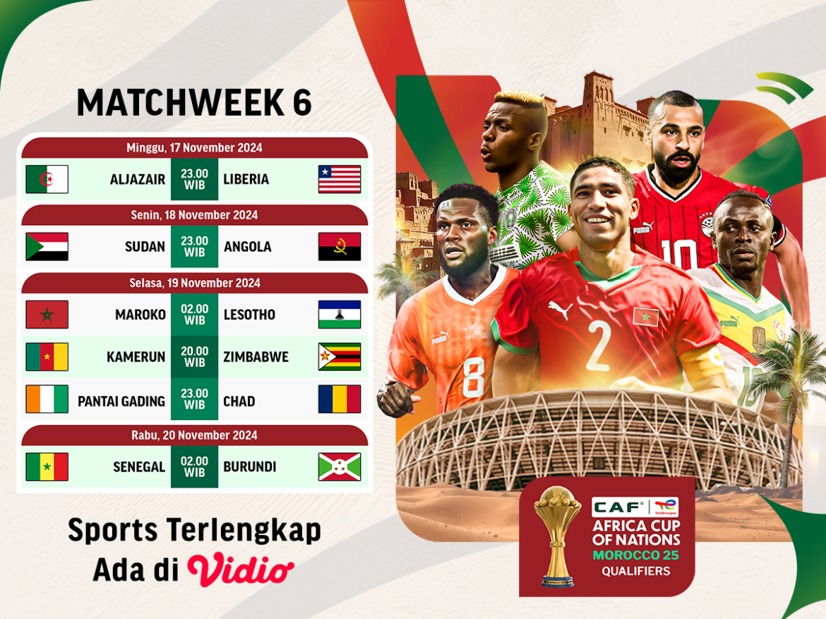 Jadwal dan link live streaming AFCON 2025 Qualifiers matchweek 6