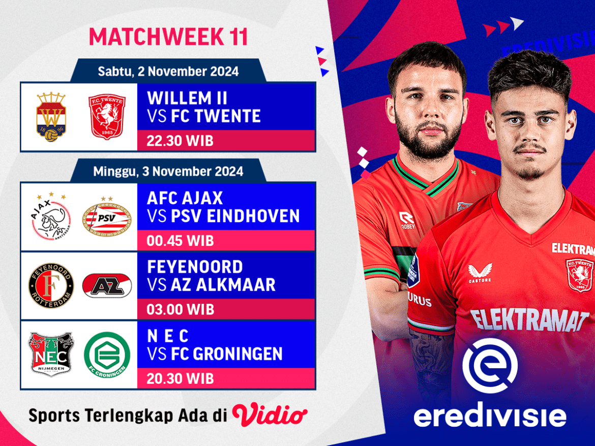 Jadwal dan Live Streaming Eredivisie Matchweek 11